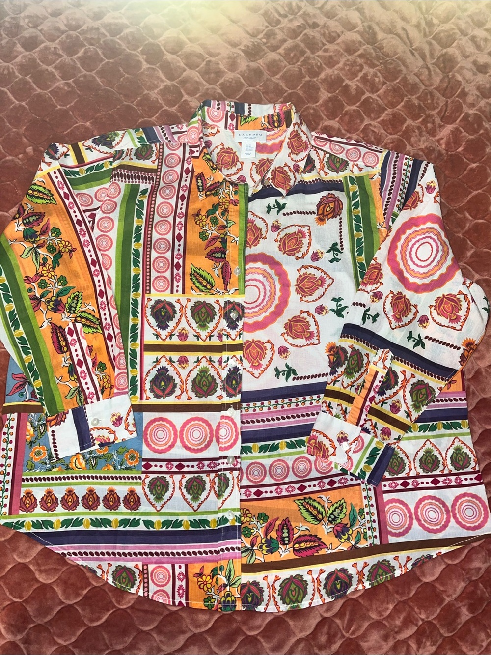 Calypso Women’s Printed Patchwork Button-Up Shirt - Multicolor